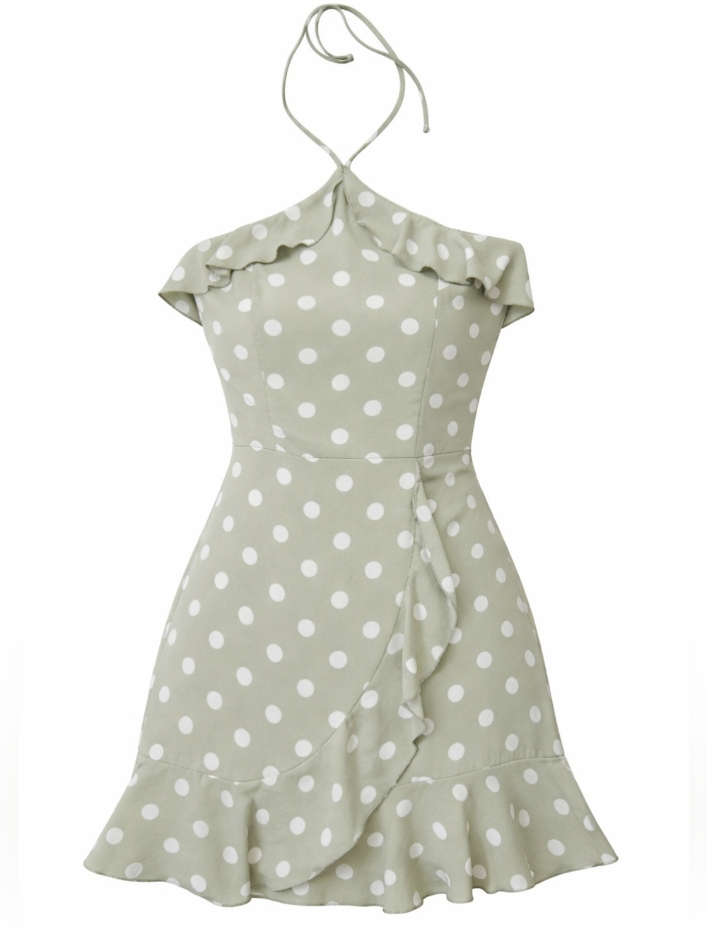 Teeze Me Light Green Polka Dot Halter Ruffle Mini Dress Size 11/12